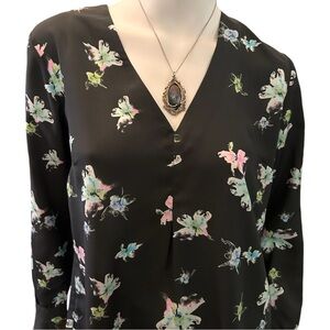NWT Banana Republic Small Floral Gwen Print Blouse V-neck Black